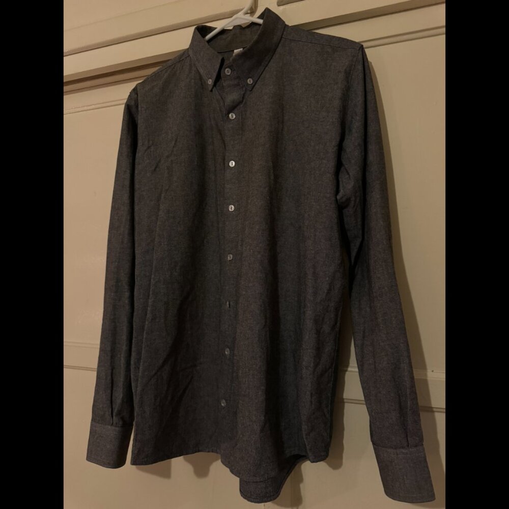 American Apparel | Solid Grey Twill | Long Sleeve Button Down | Medium (M)